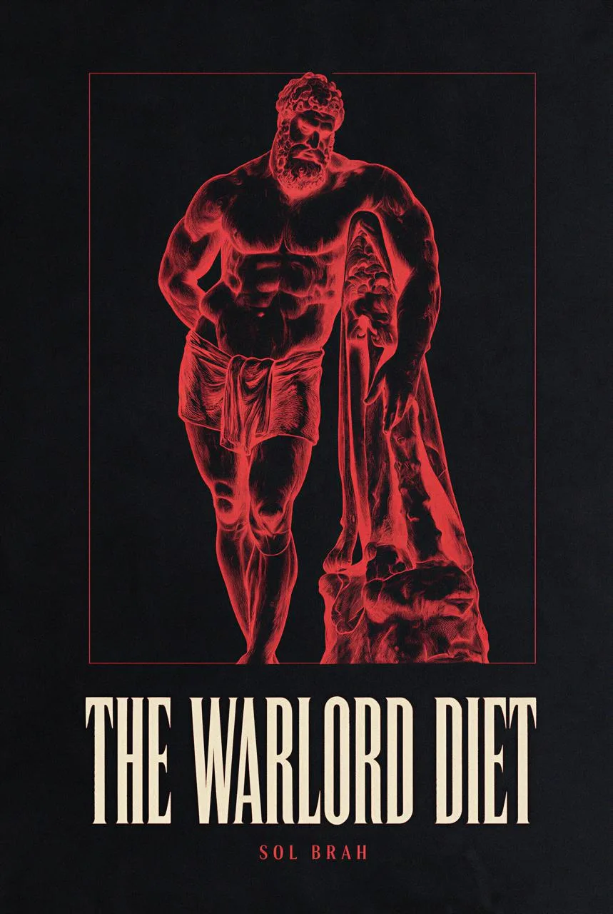 The Warlord Diet by Sol Brah. Ebook cover with a red engraving of a classical Hercules statue on black.